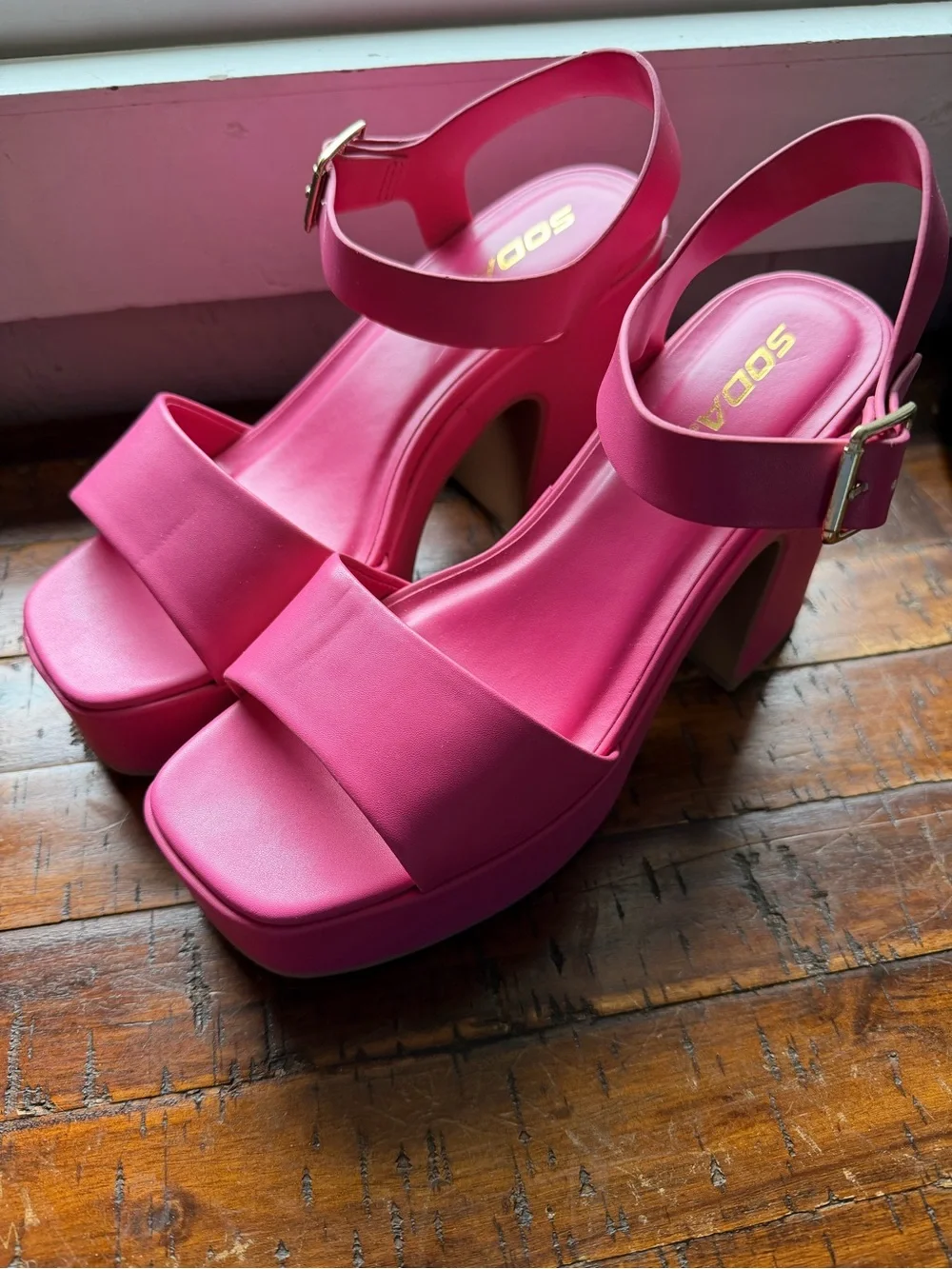 Soda Bold Hot Pink Platform Sandals with Ankle Strap